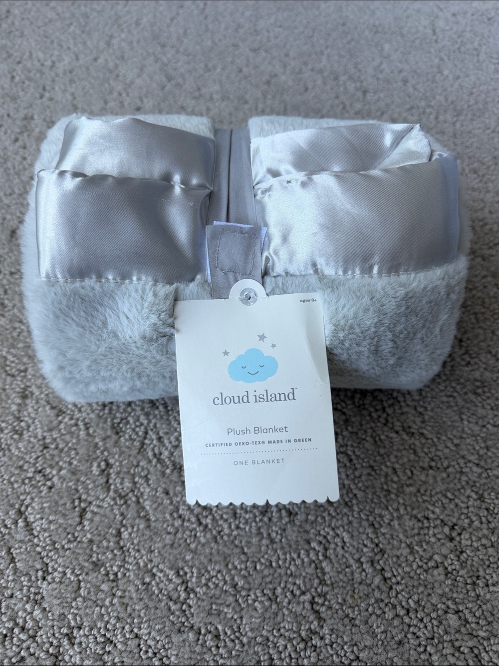 Cloud Island Plush Satin Trim Baby Blanket in Gray Unisex Baby Shower 30” x 40
